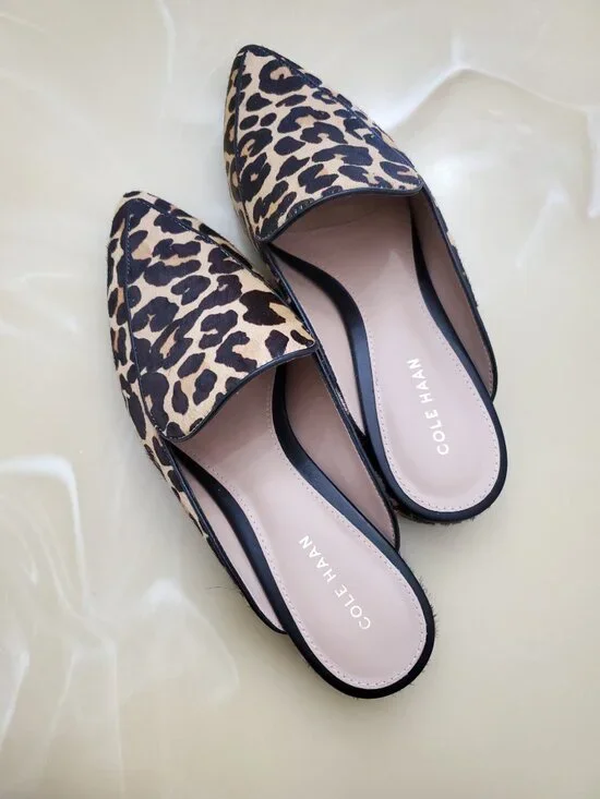 Cole Haan Calf Hair Piper Loafer Mules in Leopard Print Size 8 - Picture 4 of 12